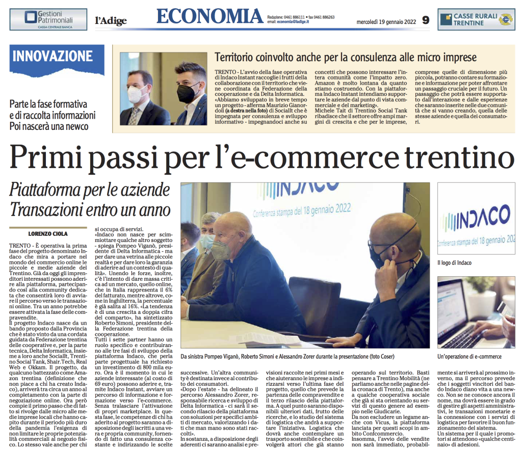 ecommerce Indaco Instant articolo L'Adige